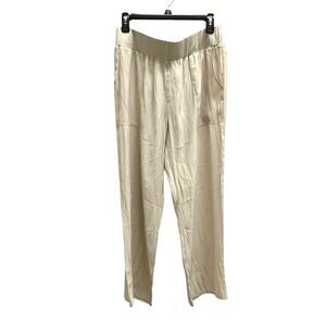 Lola & Sophie D-Satin Cropped Jogger Pull On Pants Pockets Beige Size Large